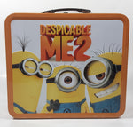 2013 Despicable Me 2 Minions Themed Orange Embossed Tin Metal Lunch Box Container