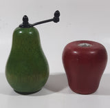 Vintage Style 3" Tall Red Apple Wood Salt Shaker with 5" Tall Green Pear Wood Pepper Grinder Mill