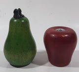 Vintage Style 3" Tall Red Apple Wood Salt Shaker with 5" Tall Green Pear Wood Pepper Grinder Mill