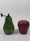 Vintage Style 3" Tall Red Apple Wood Salt Shaker with 5" Tall Green Pear Wood Pepper Grinder Mill