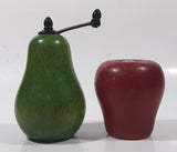 Vintage Style 3" Tall Red Apple Wood Salt Shaker with 5" Tall Green Pear Wood Pepper Grinder Mill