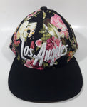 Flag & Symbol Pink Tropical Flower Themed Embroidered Los Angeles Black Snap Back Adjustable Size Baseball Cap Hat