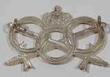Vintage Belgium Army Three Ring Crossed Sword and Crown Military Sports Badge 1 3/8" x 2" Enamel Metal Hat Cap Shoulder Badge Insignia