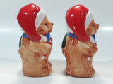 Vintage Brown Teddy Bear in Santa Claus Hat with Candy Cane Christmas Themed 4 1/4" Tall Ceramic Salt and Pepper Shaker Set