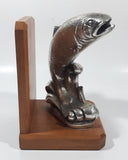 Vintage Jumping Salmon or Trout Fish 6 1/2" Tall Metal and Wood Bookend