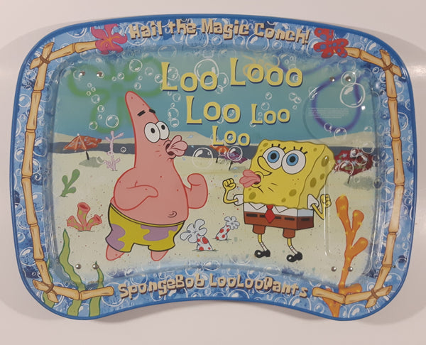 2003 Viacom Nickelodeon SpongeBob SquarePants SpongeBob LooLoo Pants Hail The Magic Conch! Patrick Star Blowing Bubbles Loo Looo Loo Loo Loo Folding Metal Lunch TV Tray