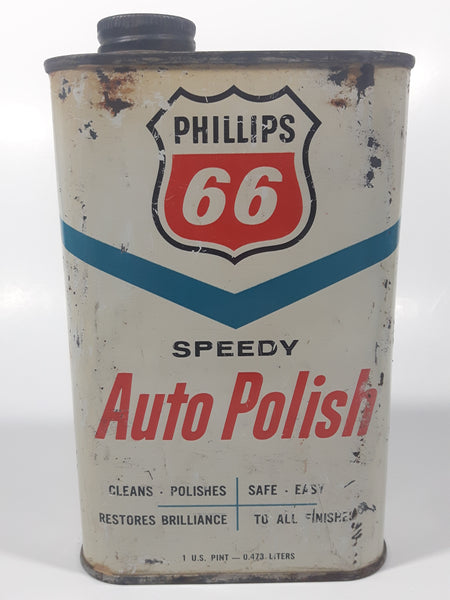 Vintage Phillips 66 Speedy Auto Polish White 6 1/4" Tall Metal Can