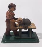 Rare Antique 1940s Wood Cutter Saw Shop Worker Tin Metal Toy Made in Germany U.S. Zone