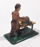 Rare Antique 1940s Wood Cutter Saw Shop Worker Tin Metal Toy Made in Germany U.S. Zone