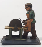 Rare Antique 1940s Machinist Shop Worker Using Grinder Tin Metal Toy Made in Germany U.S. Zone