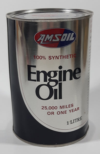 Vintage Amsoil 100% Synthetic SAE 10W-40 Engine Oil "25, 000 Miles or One Year" 1 Litre Metal Can Full Superior Wisconsin