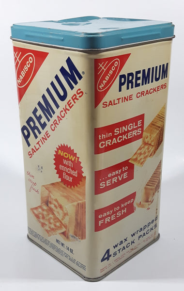 Vintage 1960s Nabisco Premium Saltine Crackers 9 1/2" Tall Tin Metal Container