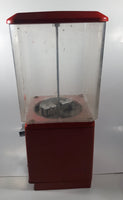 Vintage 25 Cent Heavy Red Metal 17 1/2" Tall Gumball Vending Machine Dispenser with Plastic Candy Bin