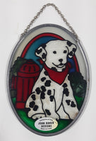 Joan Baker Designs Dalmatian Puppy Dog Sitting in Next To Fire Hydrant 3 1/2" x 5" Oval Shaped Stained Glass Window Sun Catcher