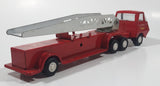 Vintage 1970s Tonka Semi Tractor Truck and Fire Ladder Trailer Red 10 1/4" Long Pressed Steel and Plastic Die Cast Toy Car Vehicle