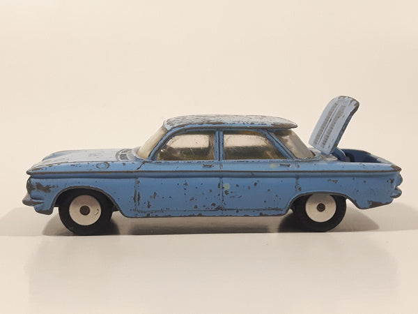 Vintage Corgi Toys Chevrolet Corvair Light Blue 3 3/4" Long Die Cast Toy Car Vehicle with Opening Rear Engine Cover Made in Gt. Britain