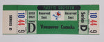 Vintage 1969 1970 Vancouver Canucks Pacific Coliseum WHL Ice Hockey Game Ticket with Johnny Canuck Green Version Series D Section 10 Row 44 Seat 9 Reserved