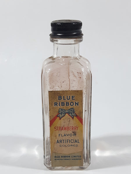 Vintage Blue Ribbon Artificial Strawberry Flavor Glass Bottle 2 Fl oz.