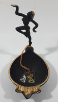 Antique 1940s Paris Art No. 746 Goddess Woman in Pose Art Deco Style 5 3/4" Tall Brass Trimmed Black Cast Iron Ashtray with Original Tags