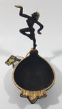 Antique 1940s Paris Art No. 746 Goddess Woman in Pose Art Deco Style 5 3/4" Tall Brass Trimmed Black Cast Iron Ashtray with Original Tags