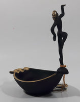 Antique 1940s Paris Art No. 746 Goddess Woman in Pose Art Deco Style 5 3/4" Tall Brass Trimmed Black Cast Iron Ashtray with Original Tags