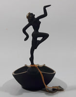 Antique 1940s Paris Art No. 746 Goddess Woman in Pose Art Deco Style 5 3/4" Tall Brass Trimmed Black Cast Iron Ashtray with Original Tags