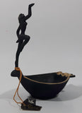 Antique 1940s Paris Art No. 746 Goddess Woman in Pose Art Deco Style 5 3/4" Tall Brass Trimmed Black Cast Iron Ashtray with Original Tags