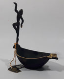 Antique 1940s Paris Art No. 746 Goddess Woman in Pose Art Deco Style 5 3/4" Tall Brass Trimmed Black Cast Iron Ashtray with Original Tags