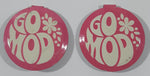 Vintage Go Mod Pink with White Letters Fold Over Style 1" Metal Tab Clip Pin Set of 2