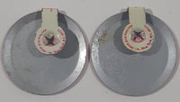 Vintage Go Mod Pink with White Letters Fold Over Style 1" Metal Tab Clip Pin Set of 2