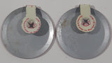 Vintage Go Mod Pink with White Letters Fold Over Style 1" Metal Tab Clip Pin Set of 2