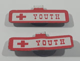 Vintage Youth Red Cross Fold Over Style 1/4" x 7/8" Metal Tab Clip Pin Set of 2