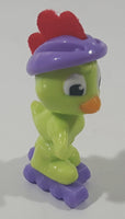 Kinder Surprise City Chicks SD337 Green Bird with Purple Rollerblades and Red Felt Mohawk 1 7/8" Tall Plastic Toy Figure