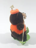 Vintage A&W Root Beer Bear Skiing with Green Skis 3 3/4" Tall Plush Stuffed Character Hanging Christmas Tree Ornament