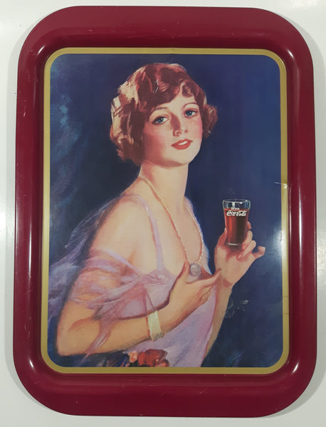 Vintage 1974 Coca-Cola Coke Soda Pop 1927 Calendar Girl Pink Magenta Metal Beverage Serving Tray