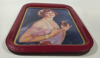 Vintage 1974 Coca-Cola Coke Soda Pop 1927 Calendar Girl Pink Magenta Metal Beverage Serving Tray