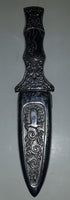 Vintage Engraved Stainless Steel 6 3/4" Long Straight Blade Dagger Boot Knife in Sheath