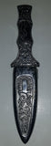 Vintage Engraved Stainless Steel 6 3/4" Long Straight Blade Dagger Boot Knife in Sheath