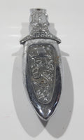 Vintage Engraved Stainless Steel 6 3/4" Long Straight Blade Dagger Boot Knife in Sheath