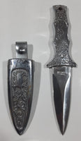 Vintage Engraved Stainless Steel 6 3/4" Long Straight Blade Dagger Boot Knife in Sheath