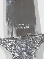 Vintage Engraved Stainless Steel 6 3/4" Long Straight Blade Dagger Boot Knife in Sheath