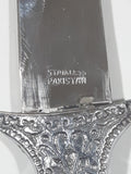 Vintage Engraved Stainless Steel 6 3/4" Long Straight Blade Dagger Boot Knife in Sheath