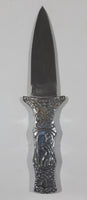 Vintage Engraved Stainless Steel 6 3/4" Long Straight Blade Dagger Boot Knife in Sheath