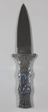 Vintage Engraved Stainless Steel 6 3/4" Long Straight Blade Dagger Boot Knife in Sheath