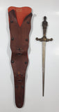 Vintage Joan of Arc Bronze 12" Metal Letter Opener Sword with '1732' Brown Leather Sheath Wall Hanging
