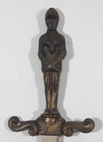 Vintage Joan of Arc Bronze 12" Metal Letter Opener Sword with '1732' Brown Leather Sheath Wall Hanging