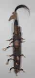 Primitive Antique Borneo Dayak Headhunter Human Hair, Bone, and Teeth Hand Woven and Tied Hand Painted Double Twin Tribal Mandau Bush Knife Sheath