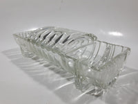 Vintage Footed 8 3/4" Long Glass Serving Dish with Center Lid