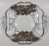 Vintage Leaves Berries and Birds Pattern Silver Overlay 6 1/2" x 7" Wide Glass Candy Serving Dish with Ornate Handles