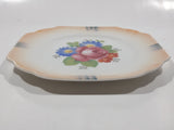 Vintage Victoria Czechoslovakia NU Blue Red Pink Flower Themed 6 1/2" Hand Painted Porcelain Plate